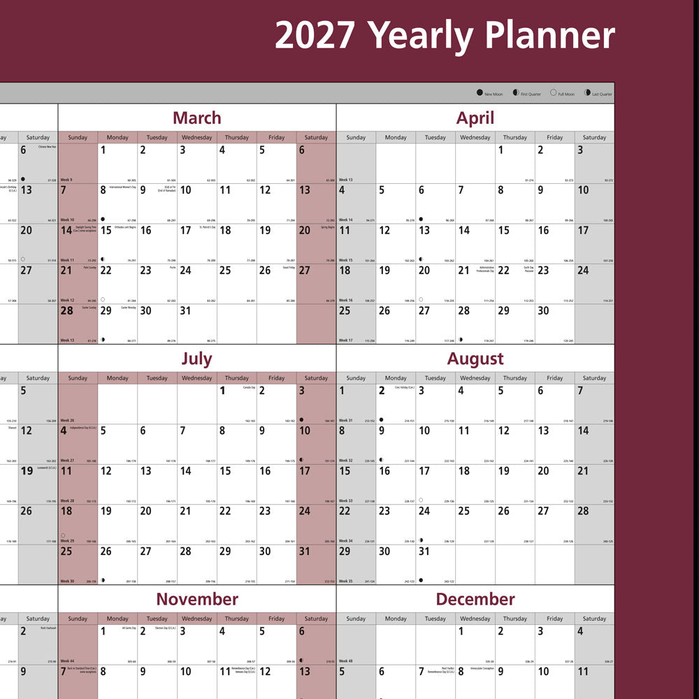 Yearly Wall Planner, 2027 C177468-27 Brownline