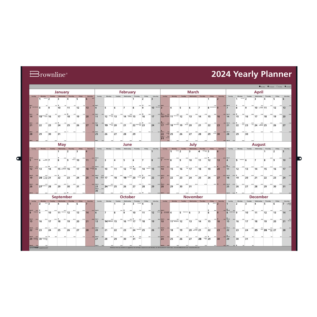 Laminated Yearly Wall Calendar 2024