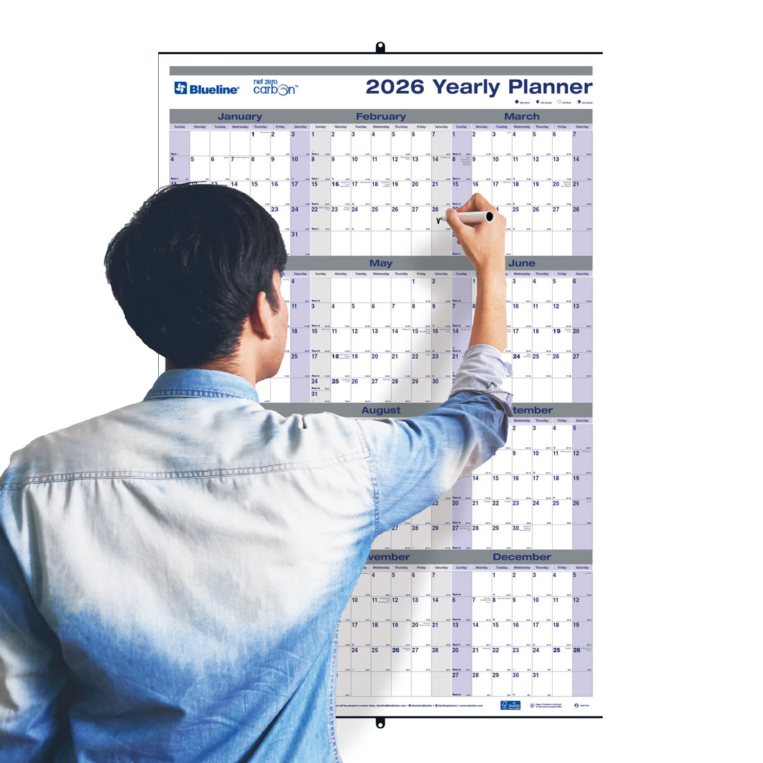 Blueline Net Zero Carbon™ Erasable - Reversible Yearly Wall Planner, 2026 C177868-26