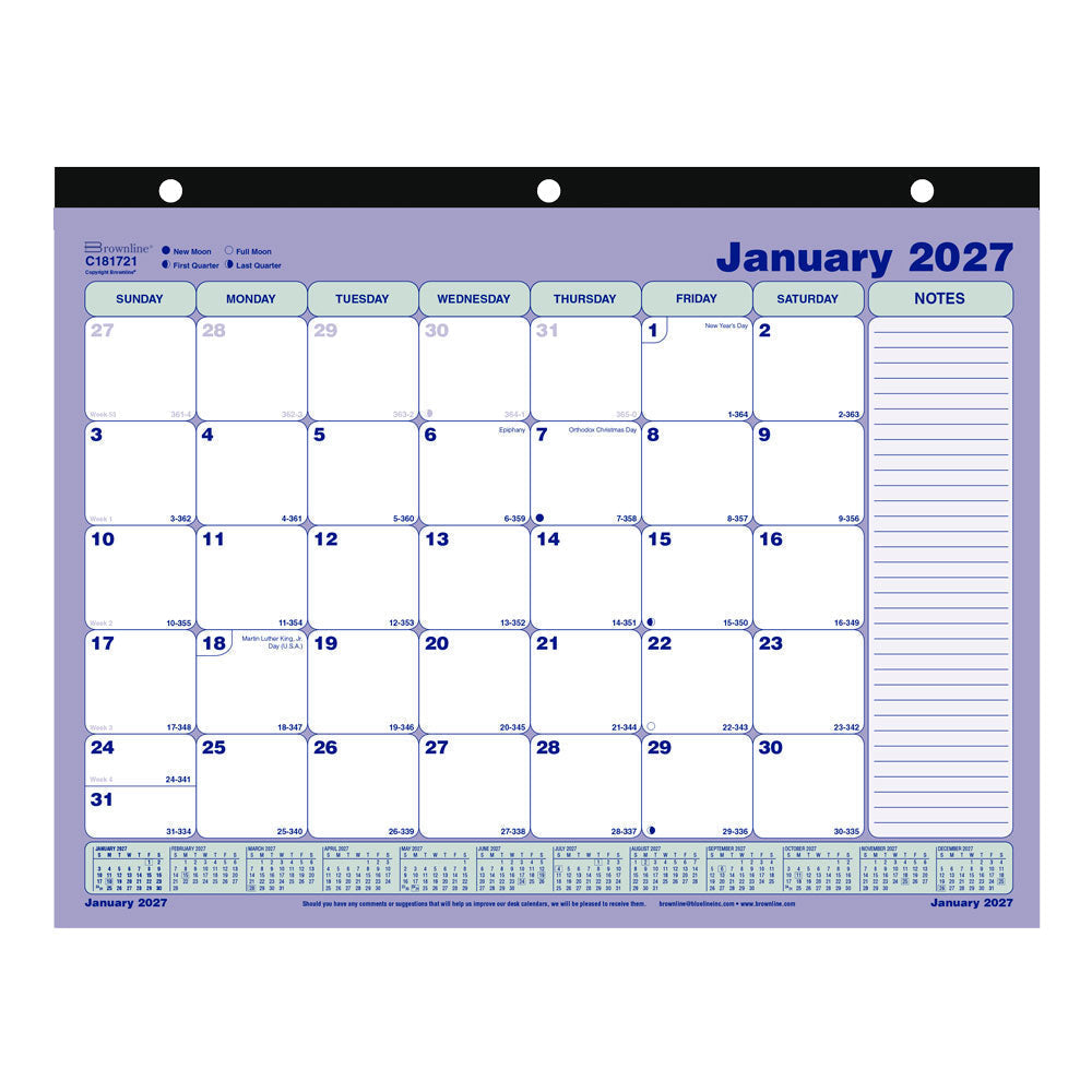 Monthly Desk Pad Calendar, 2027 C181721-27 Brownline