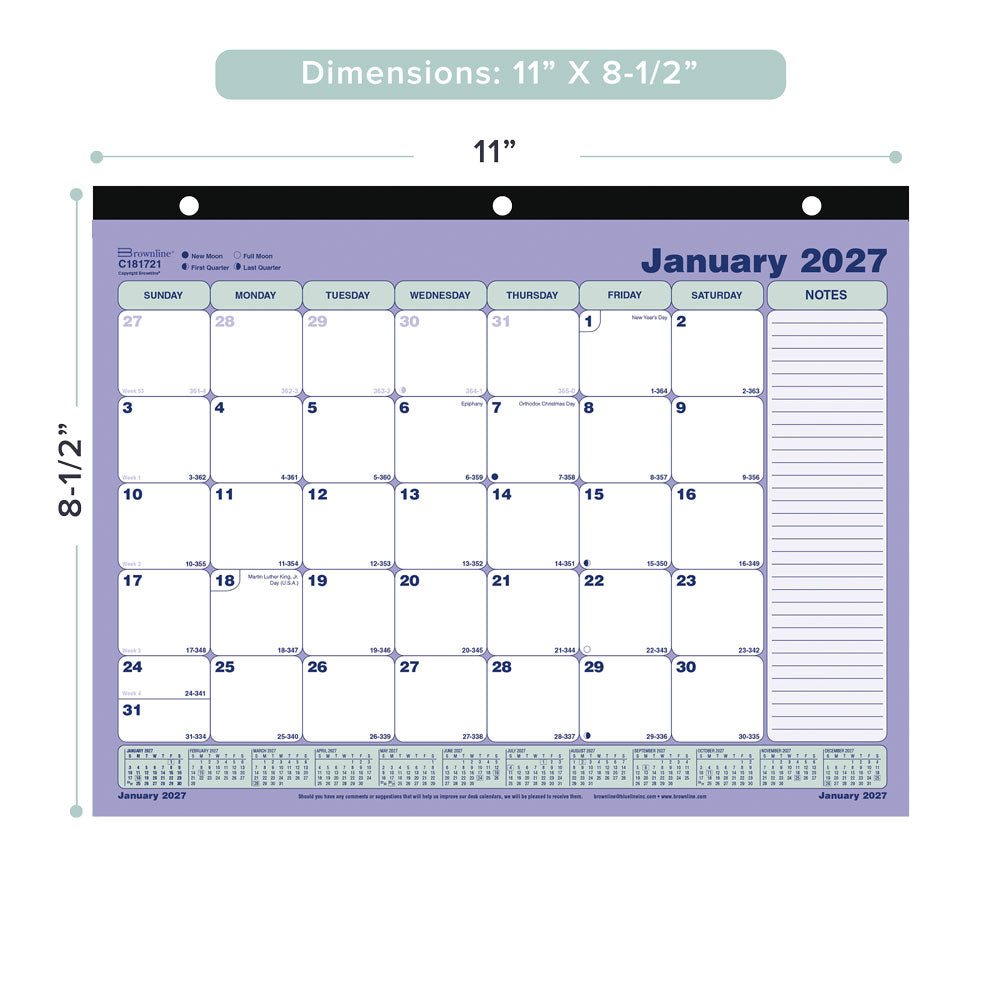 Monthly Desk Pad Calendar, 2027 C181721-27 Brownline