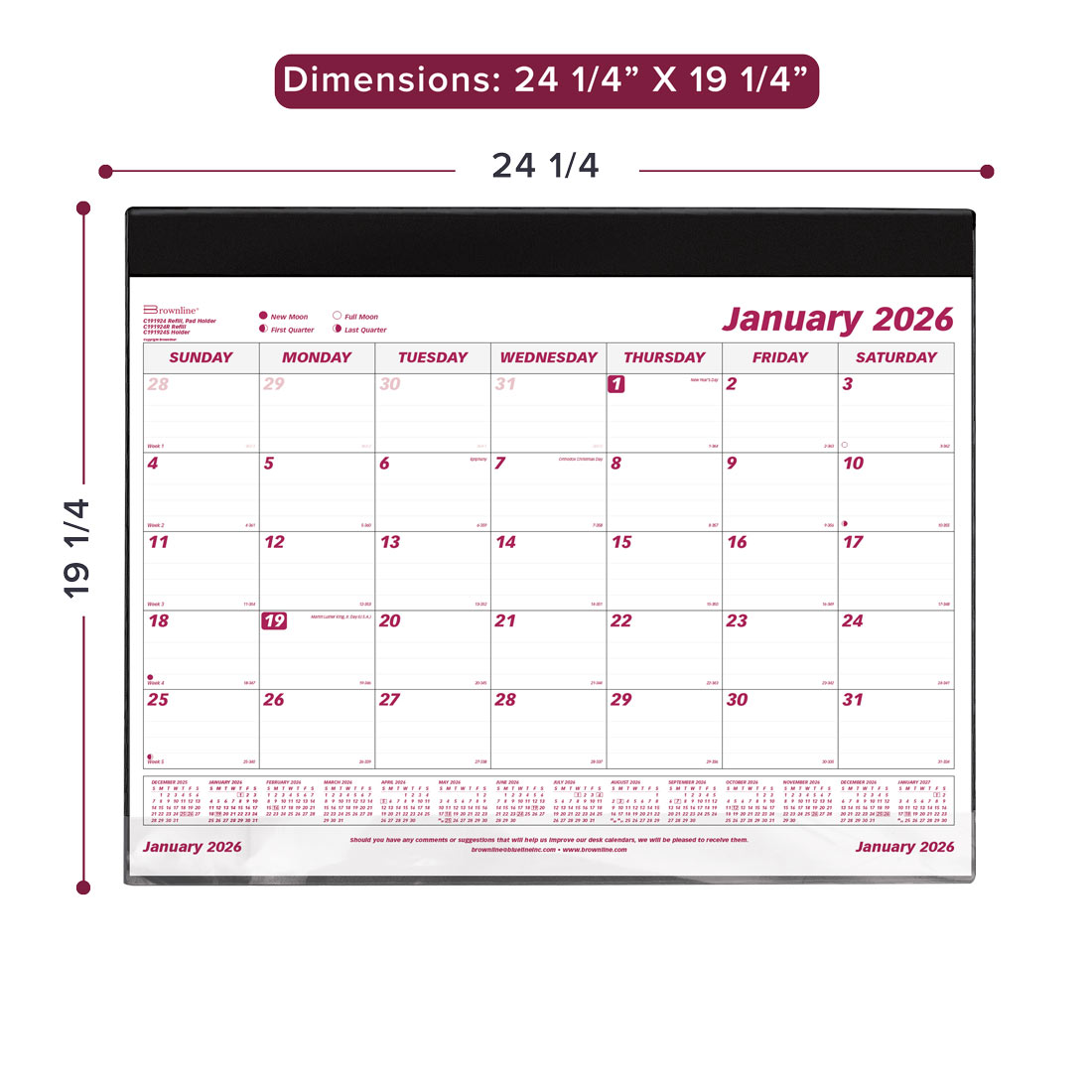 Brownline Monthly Desk Pad, Refillable, 2026 C191924-26