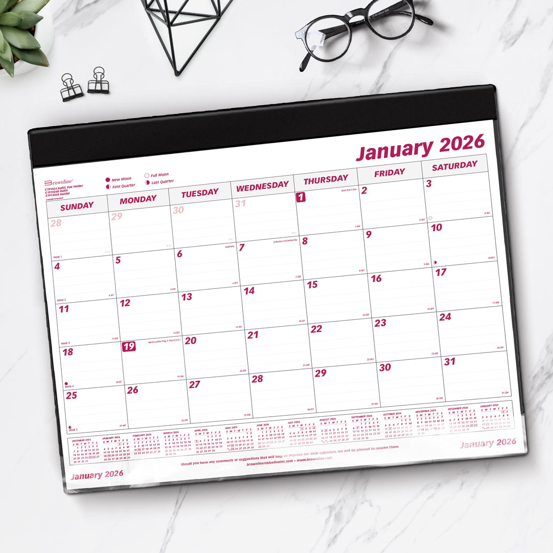 Brownline Monthly Desk Pad, Refillable, 2026 C191924-26