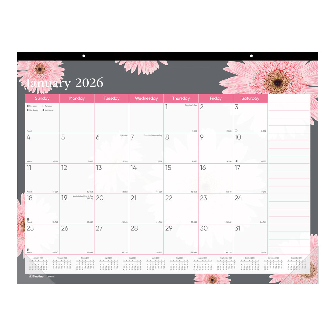 Blueline Pink Daisy Monthly Desk Pad Calendar, 2026 C193105-26