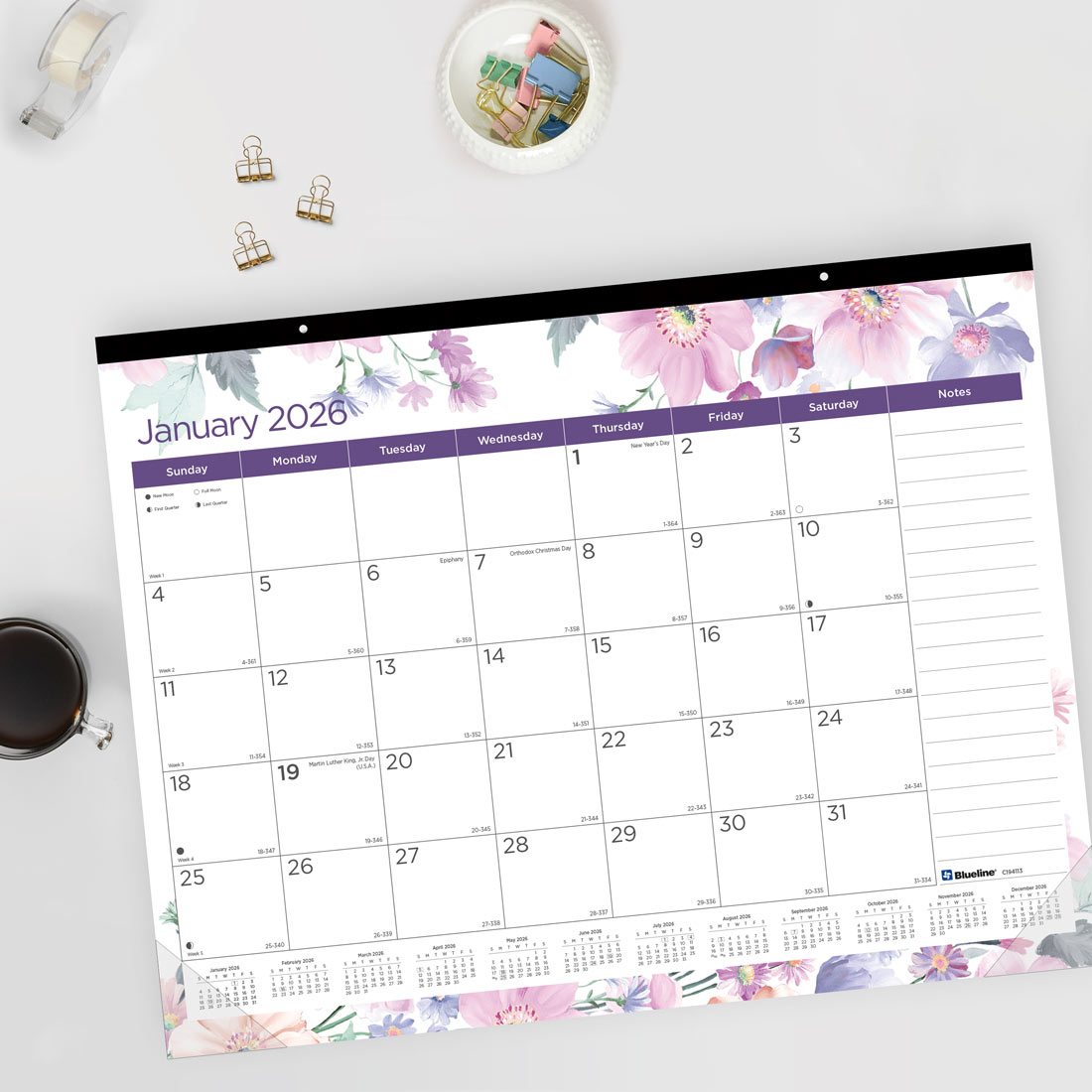 Blueline Colorful Monthly Desk Pad Calendar, Passion, 2026 C194113-26