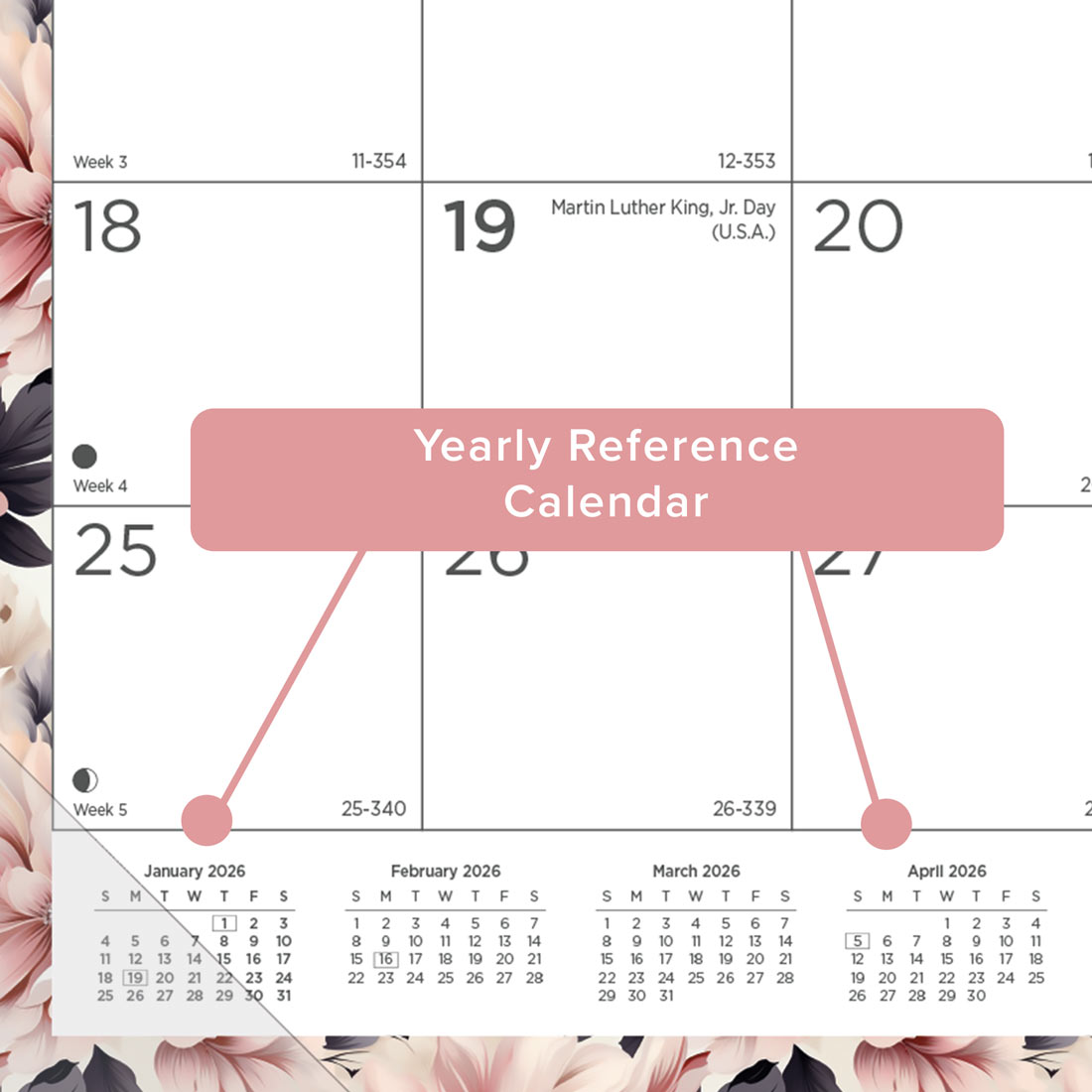 Blueline Colorful Monthly Desk Pad Calendar, Floral, 2026 C194128-26
