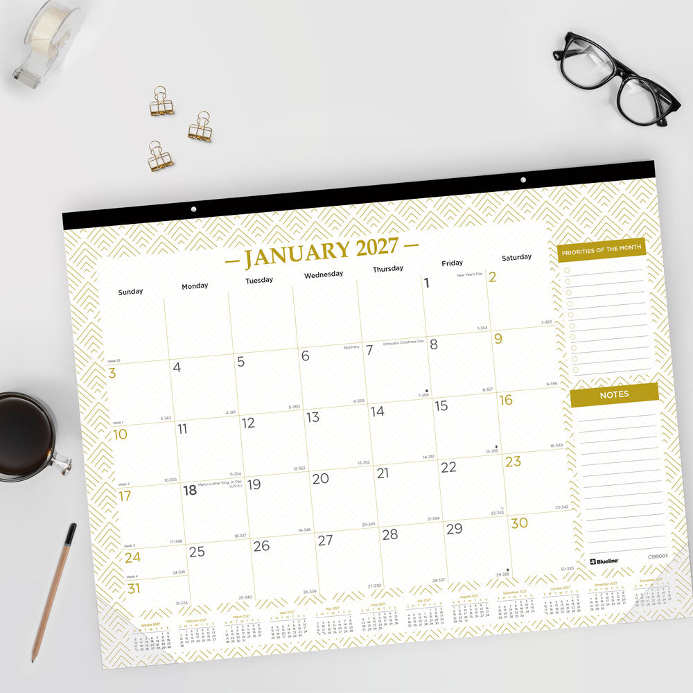 Monthly Desk Pad Calendar, Classic Gold, 2027 C199003-27 Blueline