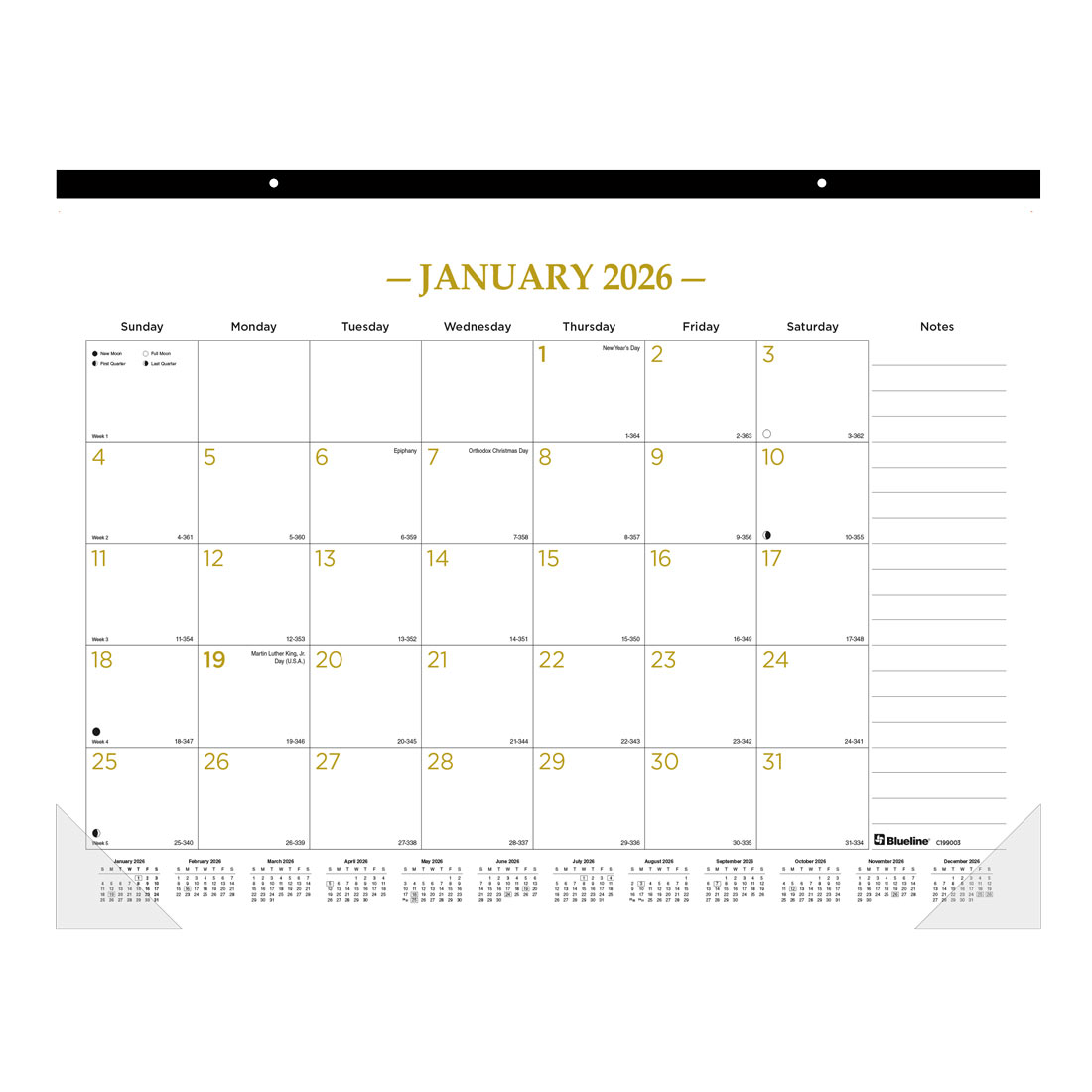 Blueline Classic Gold Monthly Desk Pad Calendar, 2026 C199003-26