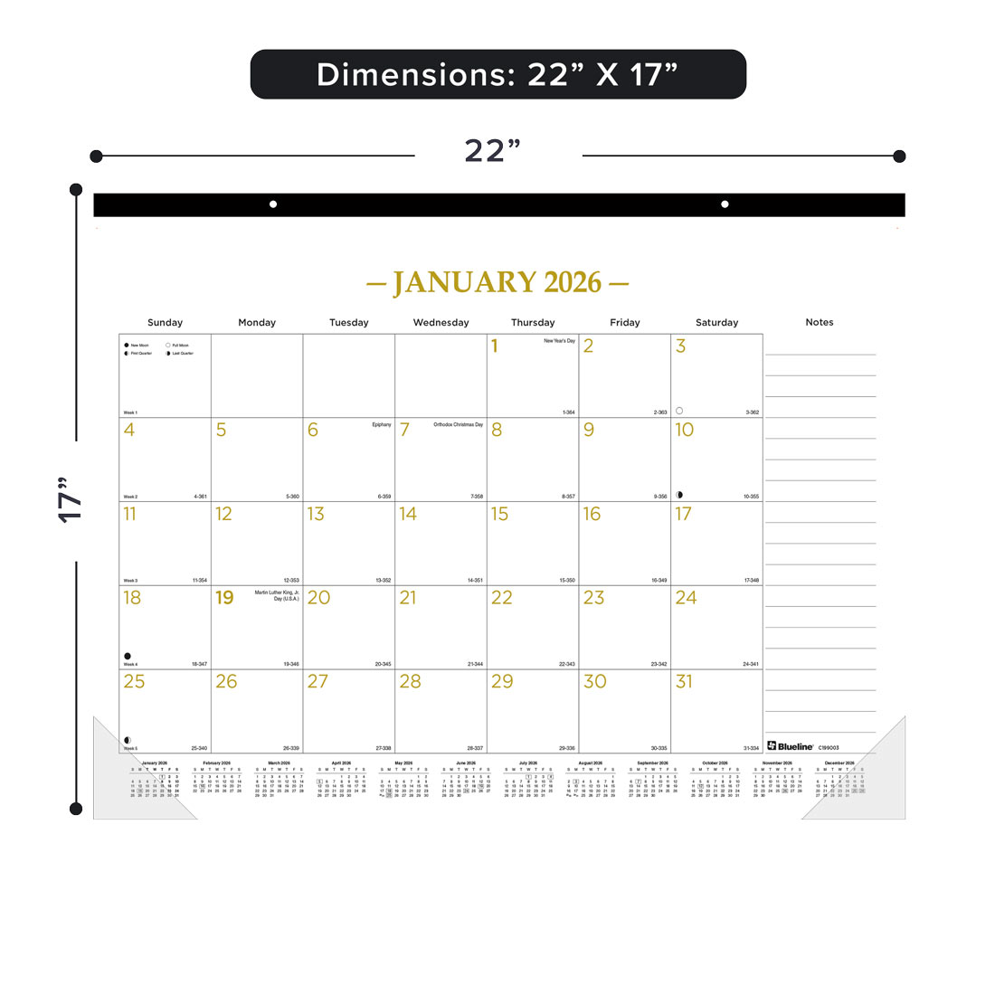 Blueline Classic Gold Monthly Desk Pad Calendar, 2026 C199003-26