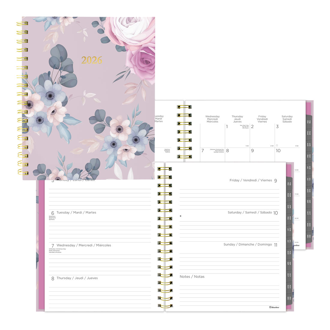 Blueline Lavender Floral Weekly/Monthly Planner 2026, Trilingual C37090B.01-26
