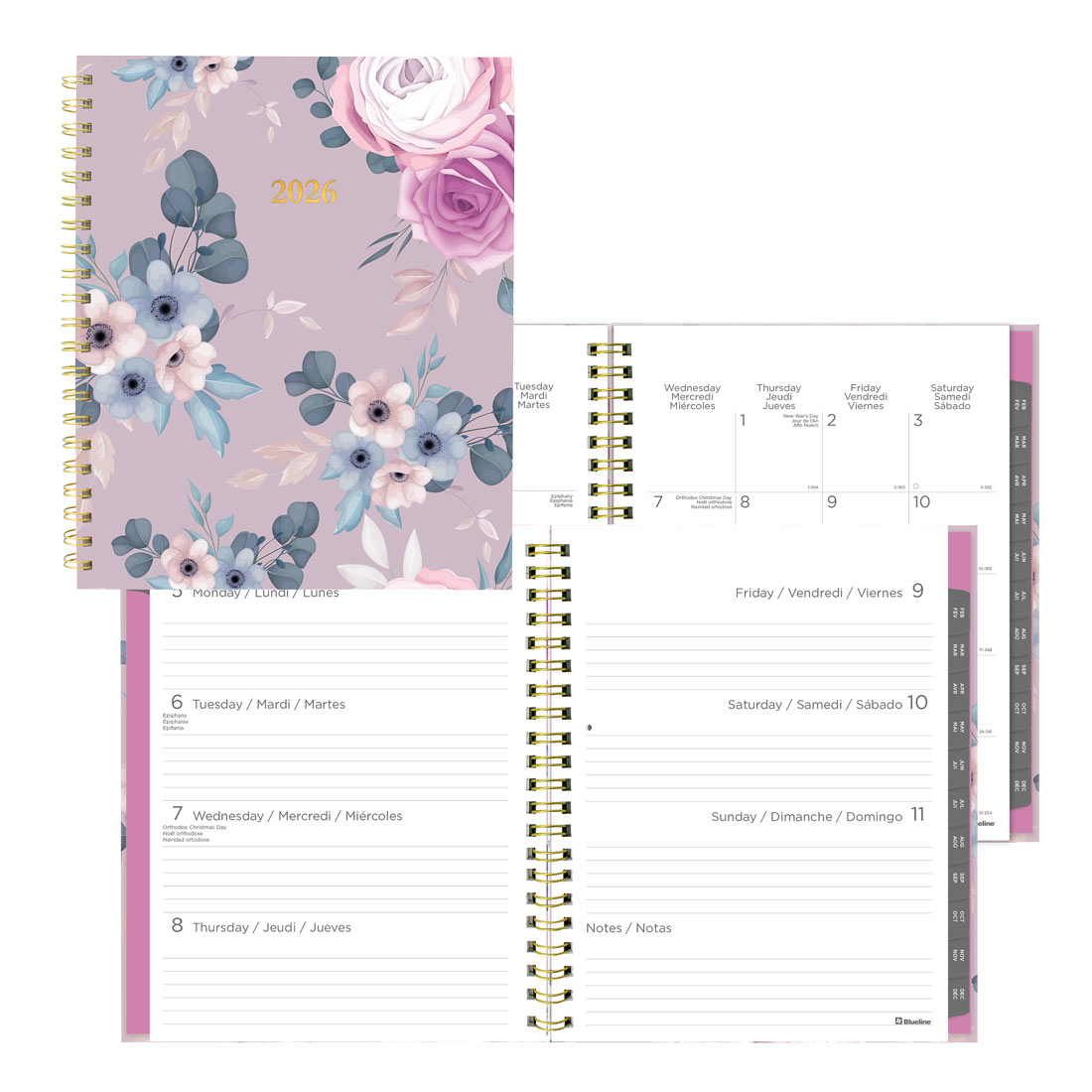 Blueline Lavender Floral Weekly/Monthly Planner 2026, Trilingual C37110B.01-26