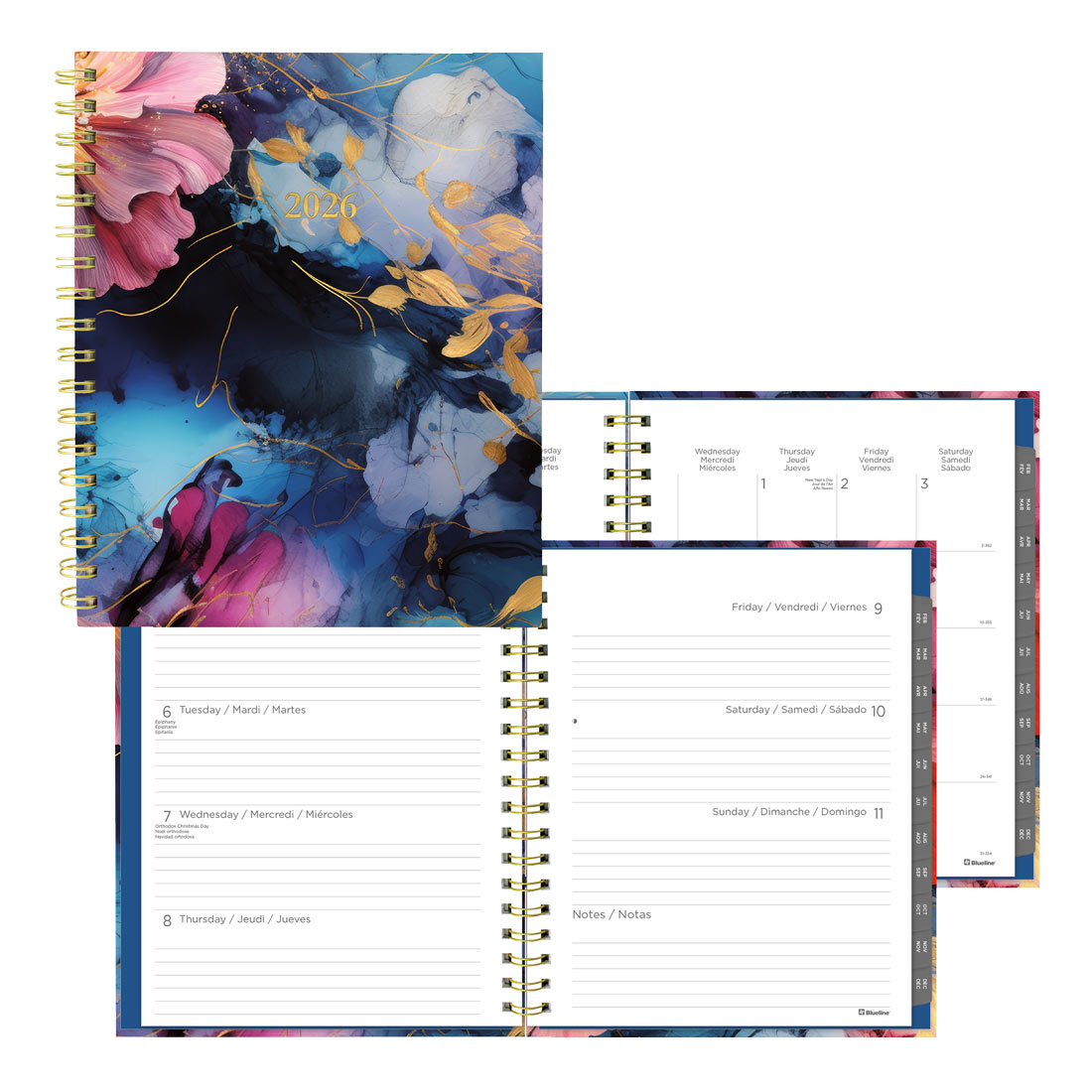Blueline Midnight Floral Weekly/Monthly Planner 2026, Trilingual C38090B.01-26