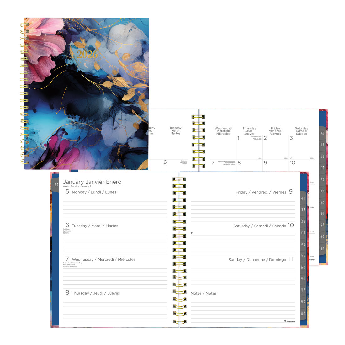Blueline Midnight Floral Weekly/Monthly Planner 2026, Trilingual C38110B.01-26