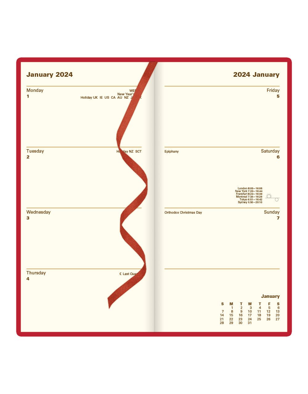 Signature Slim Week to View Leather Diary with Planners 2024 - English#color_signature-red