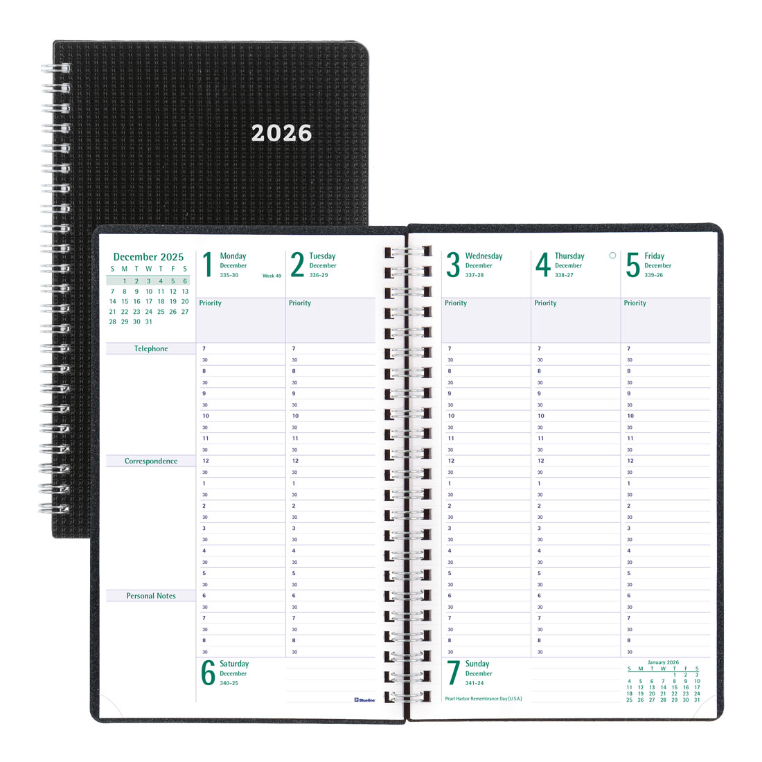 Blueline Timanager® DuraFlex 2026, 5-Day Weekly/Monthly Planner, 13 Months C5910V.81T-26 #color_black