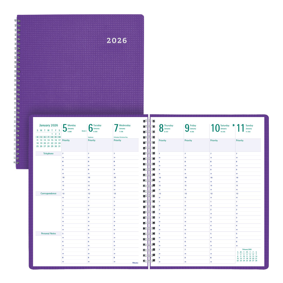 Timanager® DuraFlex 2026 7-Day Weekly /Monthly Planner, 13 Months C5930V.86T-26 #color_purple