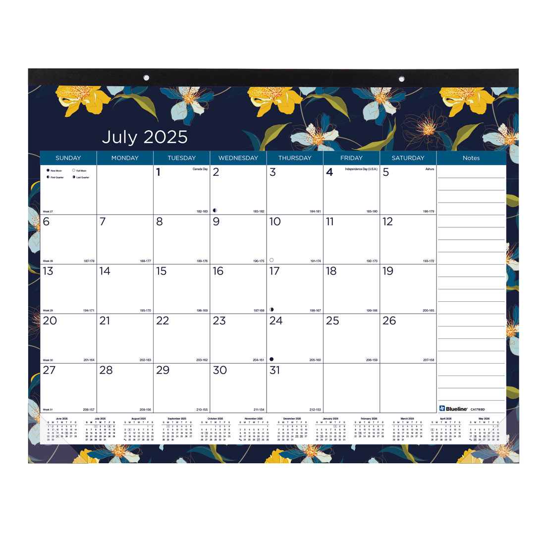 Academic 18-Month Desk Pad Calendar, Blossom, 2025-2026, Blueline CA1716BD-26 #color_default-title