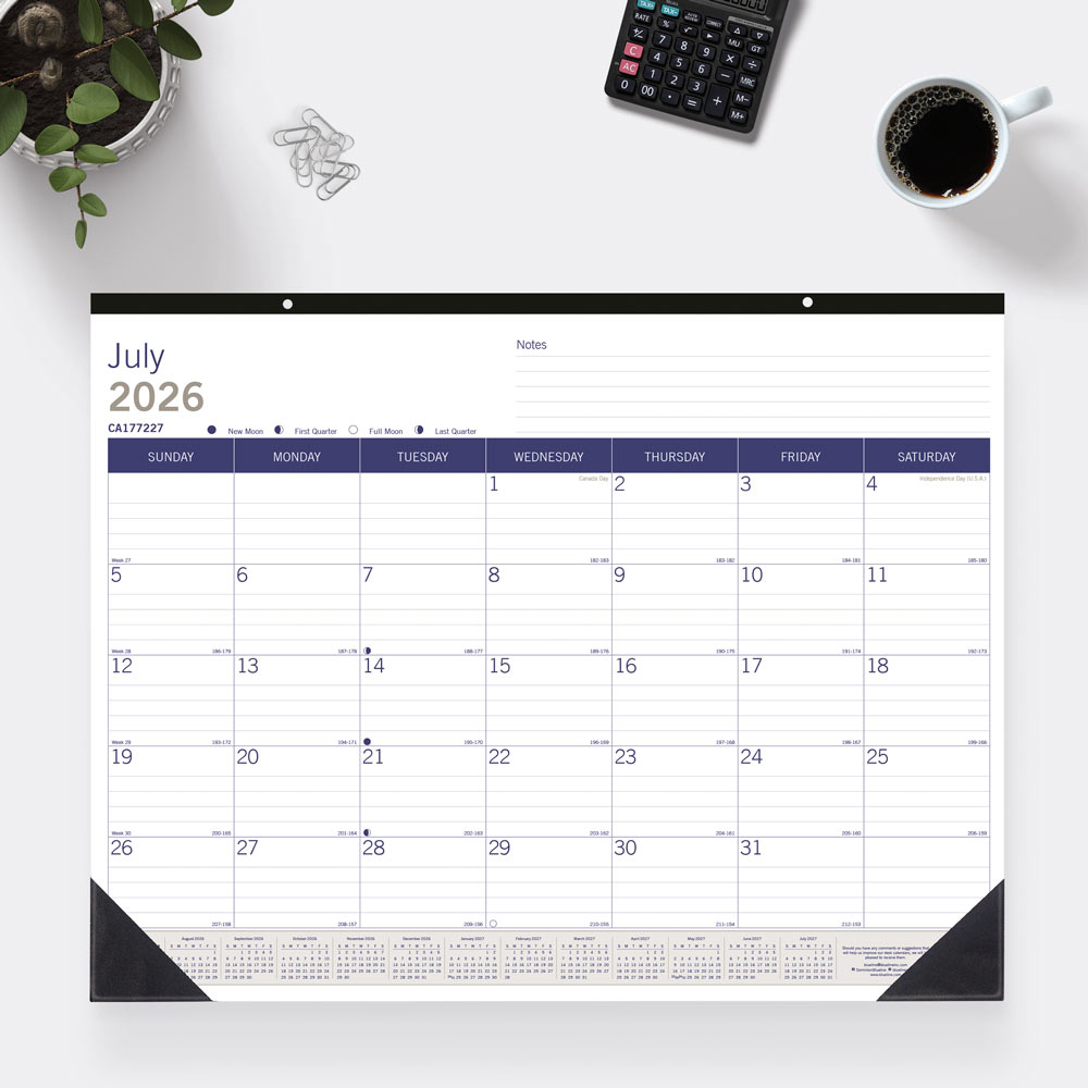 DuraGlobe™ Academic Monthly Desk Pad Calendar, Bamboo, 2026 - 2027, English (CA177227-27)