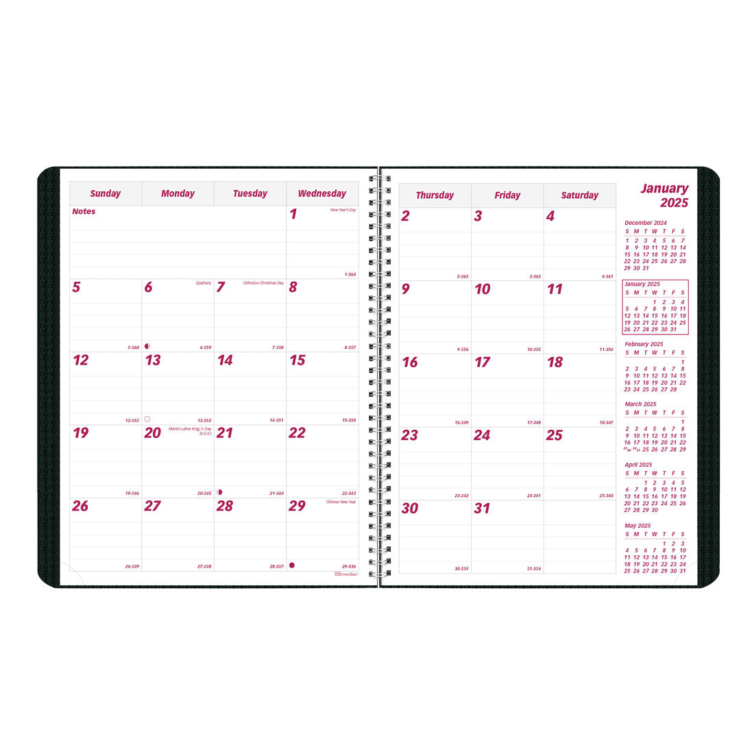 Duraflex Monthly Planner 2025, English, Black, CB1200V.BLK