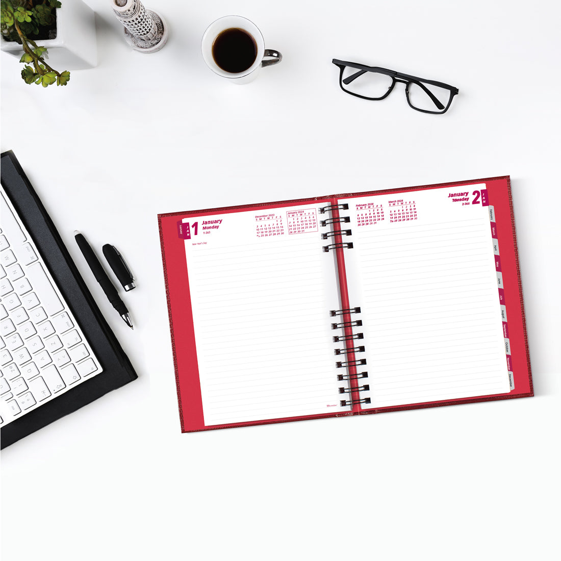 CoilPro Daily Planner 2024, Red@color_red