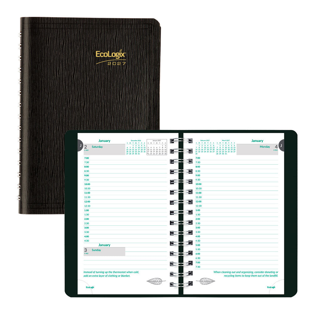 EcoLogix® Daily Appointment Book, 2027, Black CB410W.BLK-27 Brownline