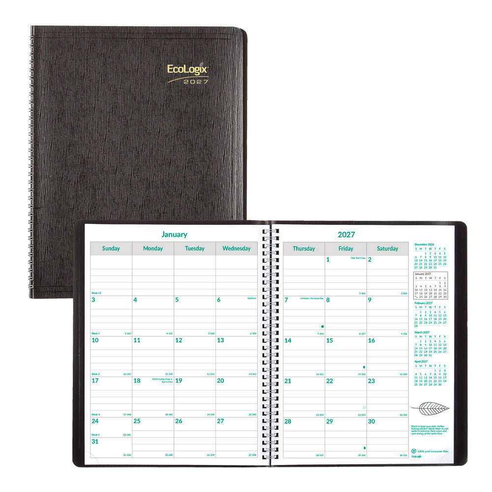 EcoLogix® Monthly Planner, 2027, 14 Months CB435W.BLK-27 Brownline