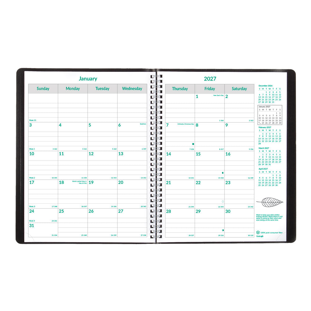 EcoLogix® Monthly Planner, 2027, 14 Months CB435W.BLK-27 Brownline