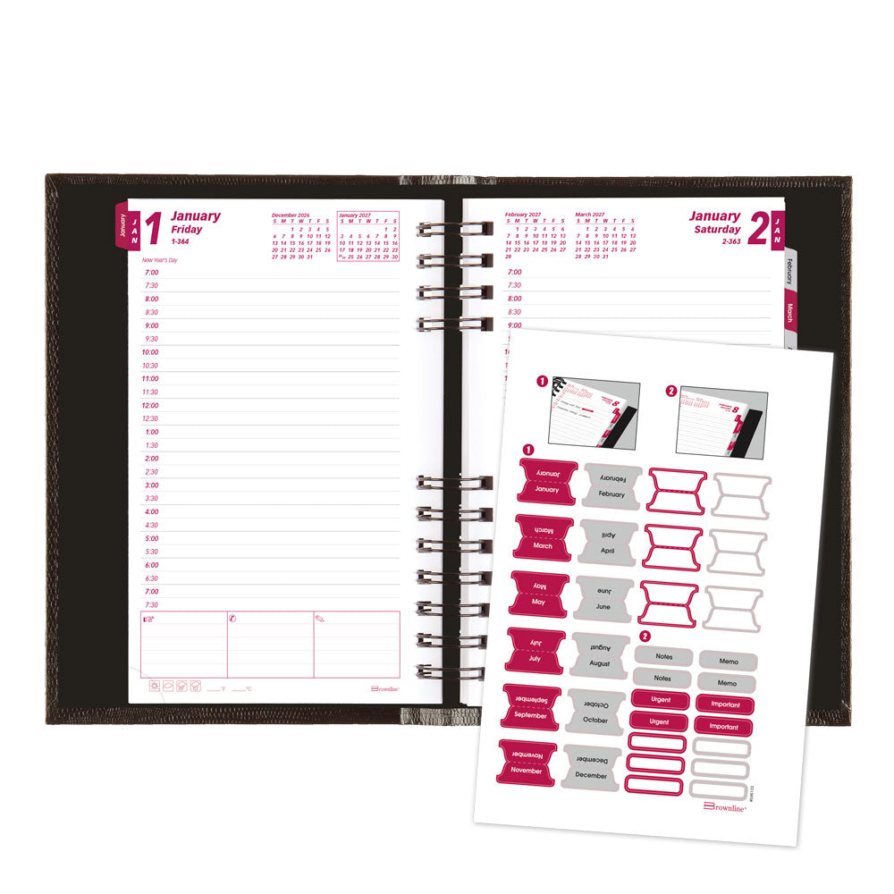 CoilPro™ Daily/Monthly Appointment Book, 2027, Black CB634C.BLK-27 Brownline