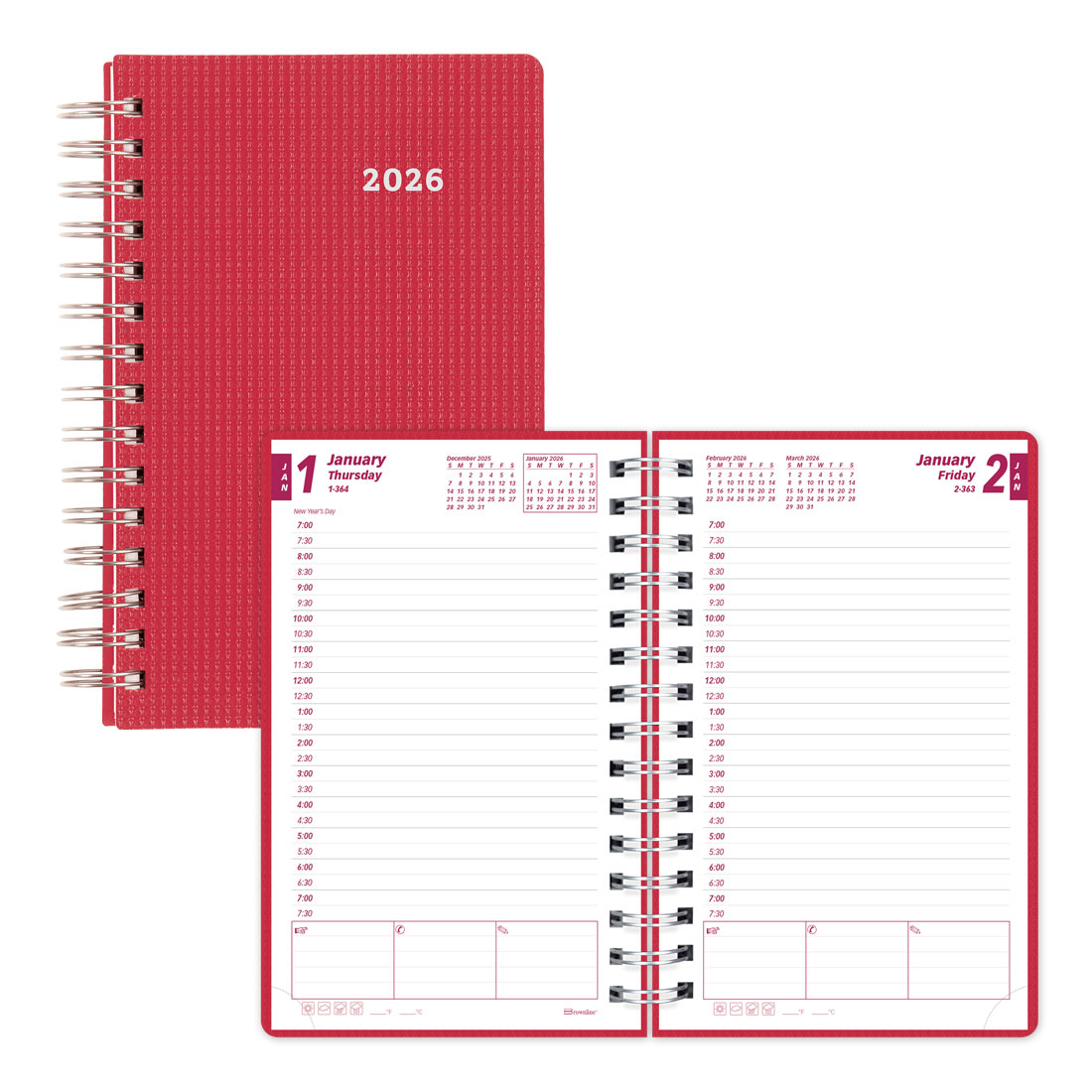 Blueline DuraFlex Daily Planner, 2026 CB634V.BLK-25, CB634V.PUR-25, CB634V.RAS-25 #color_raspberry