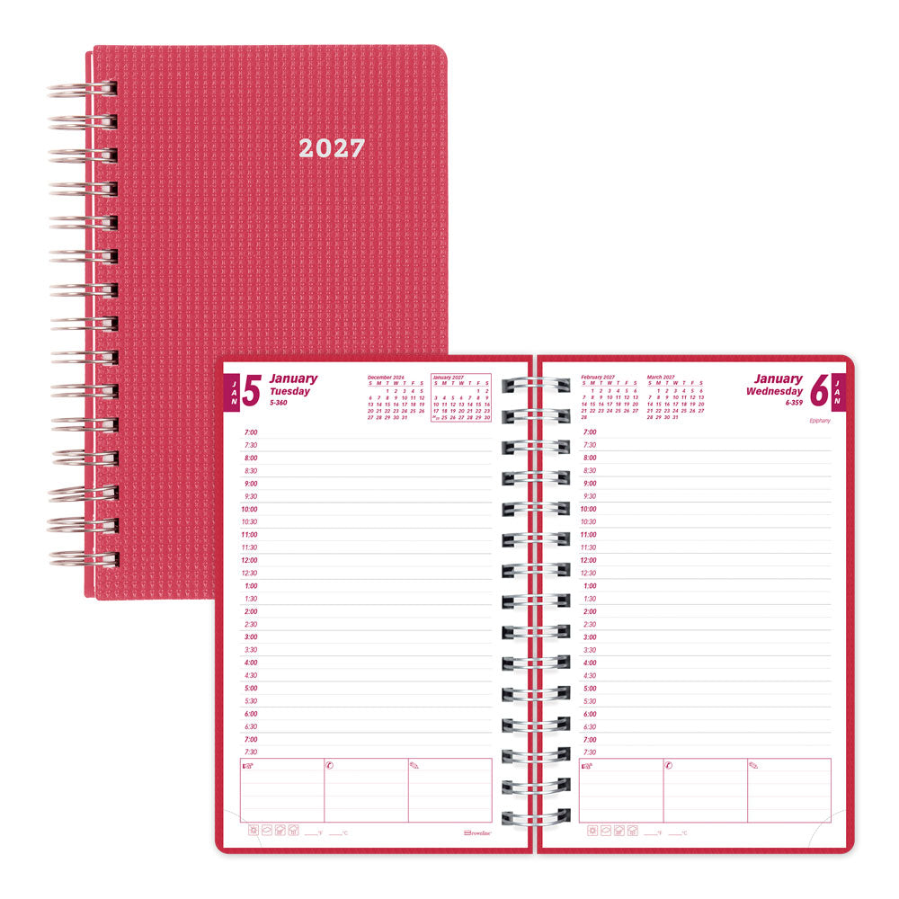 DuraFlex Daily/Monthly Appointment Book, 2027 Raspberry CB634V.RAS-27 Brownline#color_raspberry