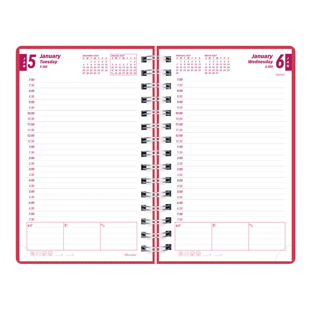 DuraFlex Daily/Monthly Appointment Book, 2027 Raspberry CB634V.RAS-27 Brownline#color_raspberry