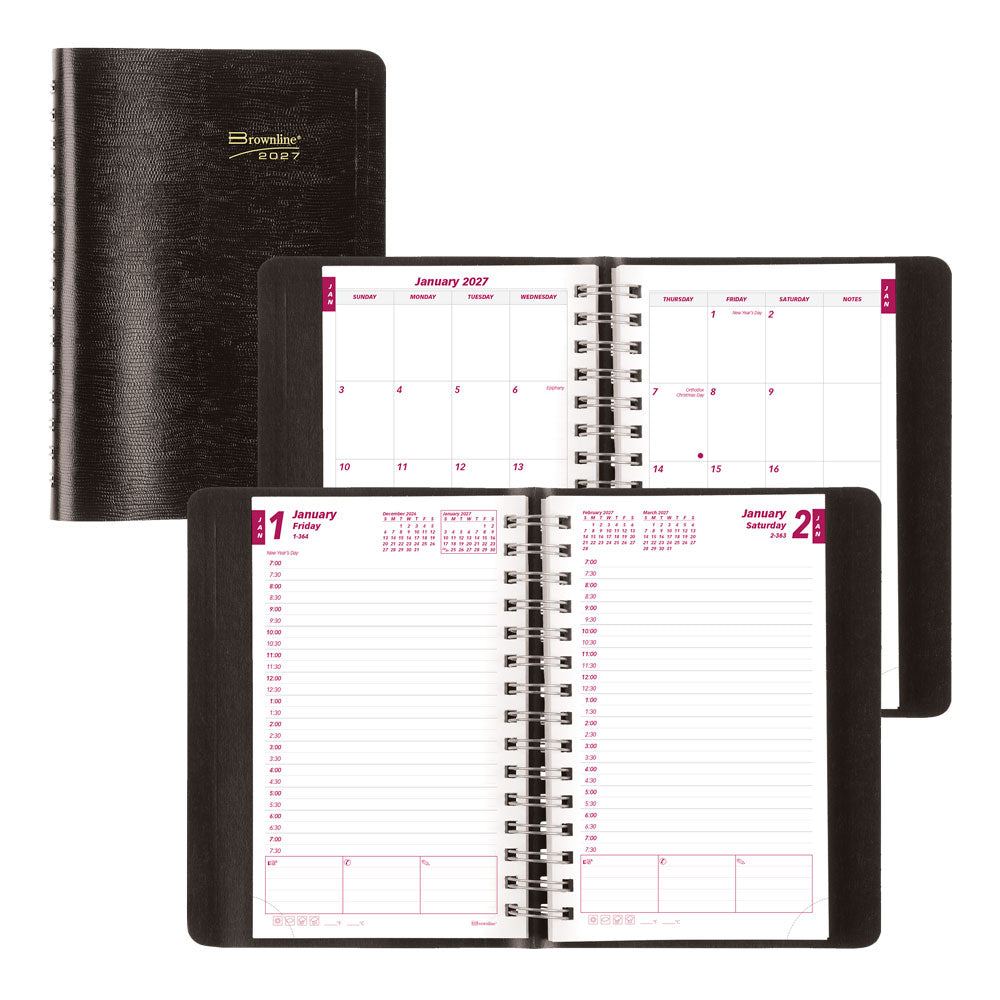 Essential Daily/Monthly Appointment Book, 2027 Black CB634W.BLK-27 Brownline