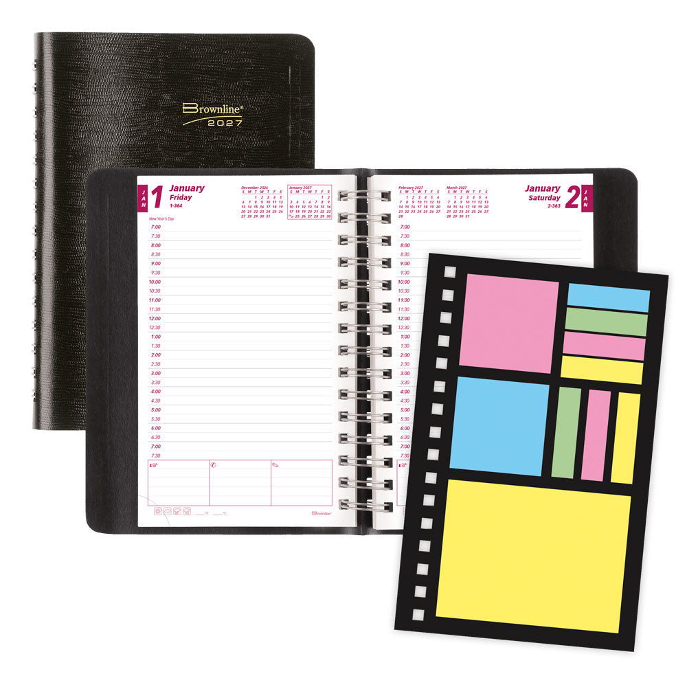 PlannerPlus™ Daily/Monthly Appointment Book, 2027, Black CB634WN.BLK-27 Brownline