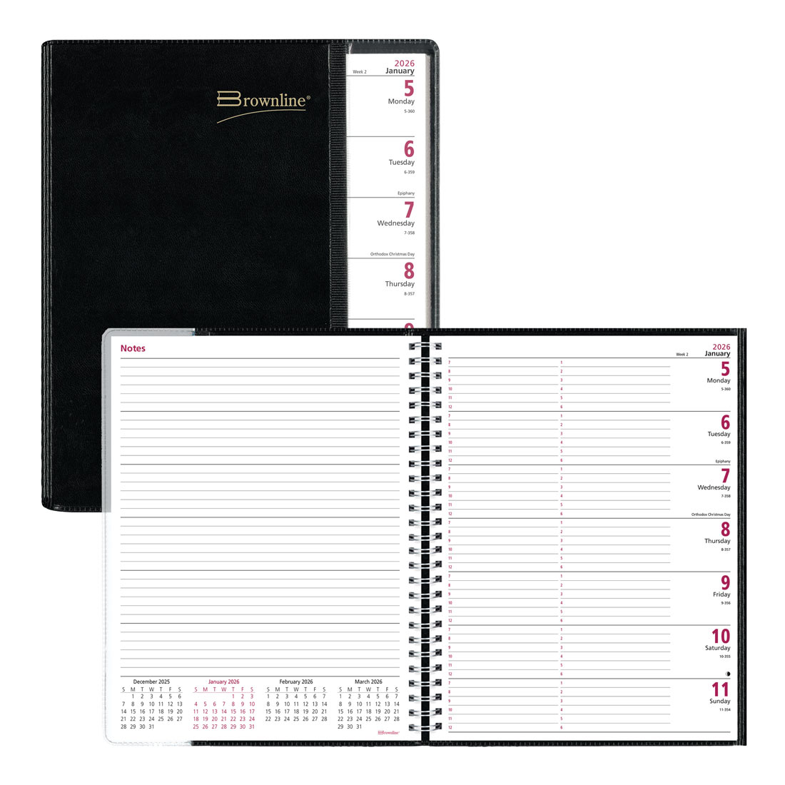 Brownline Pre-Vu™ Weekly Planner 2026, Tri-Fold Cover, Black CB925.BLK-26