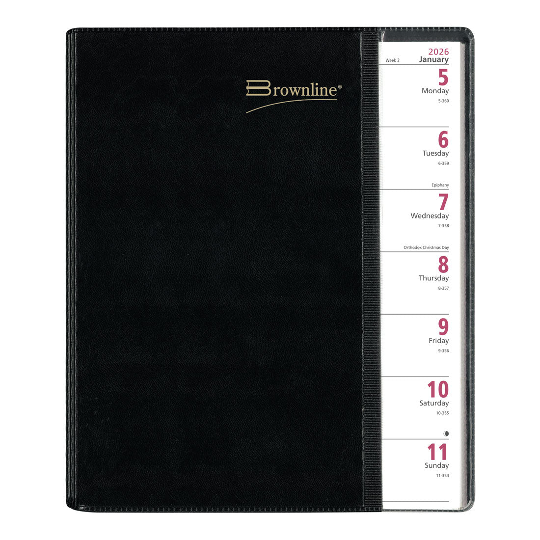 Brownline Pre-Vu™ Weekly Planner 2026, Tri-Fold Cover, Black CB925.BLK-26