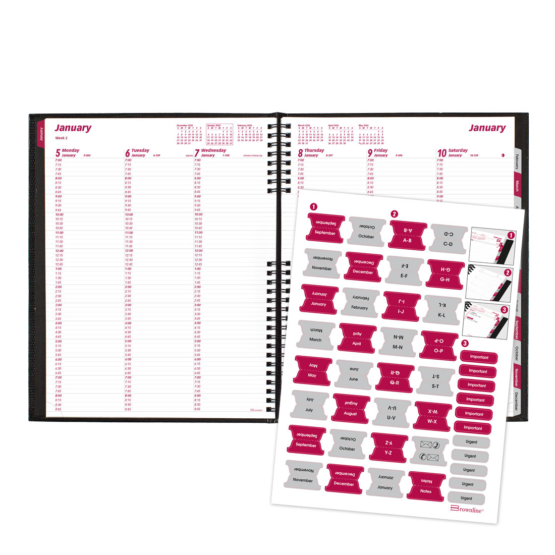 Brownline CoilPro™ Weekly Appointment Book, 2026 CB950C.BLK-26, CB950C.RED-26 #color_black