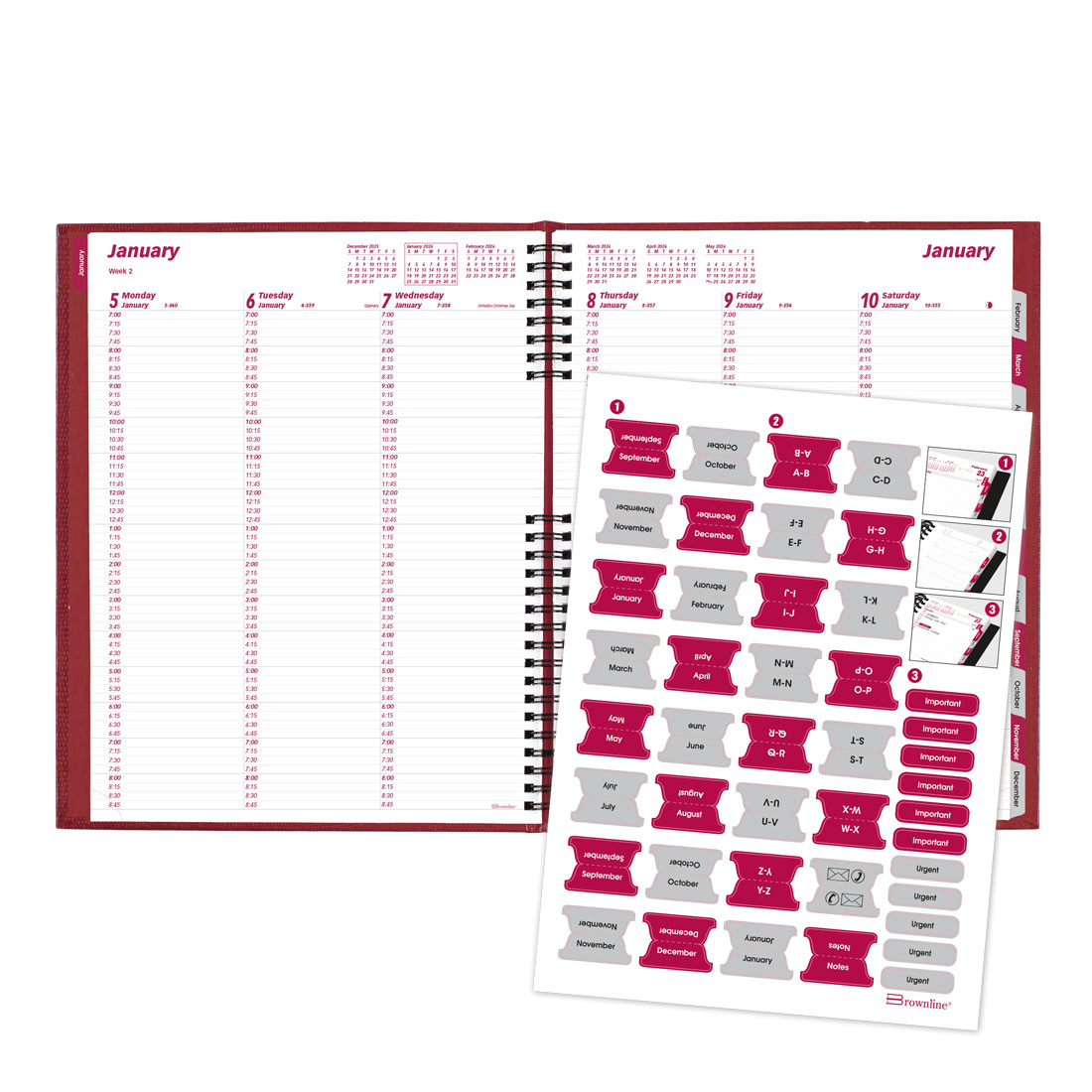 Brownline CoilPro™ Weekly Appointment Book, 2026 CB950C.BLK-26, CB950C.RED-26 #color_red