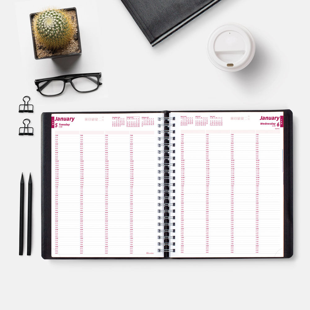 Essential Daily Four-Column Appointment Book, 2027, Black CB960.BLK-27 Brownline