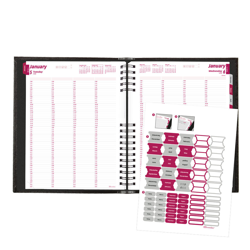 CoilPro™ Daily Four-Column Appointment Book, 2027, Black CB960C.BLK-27 Brownline