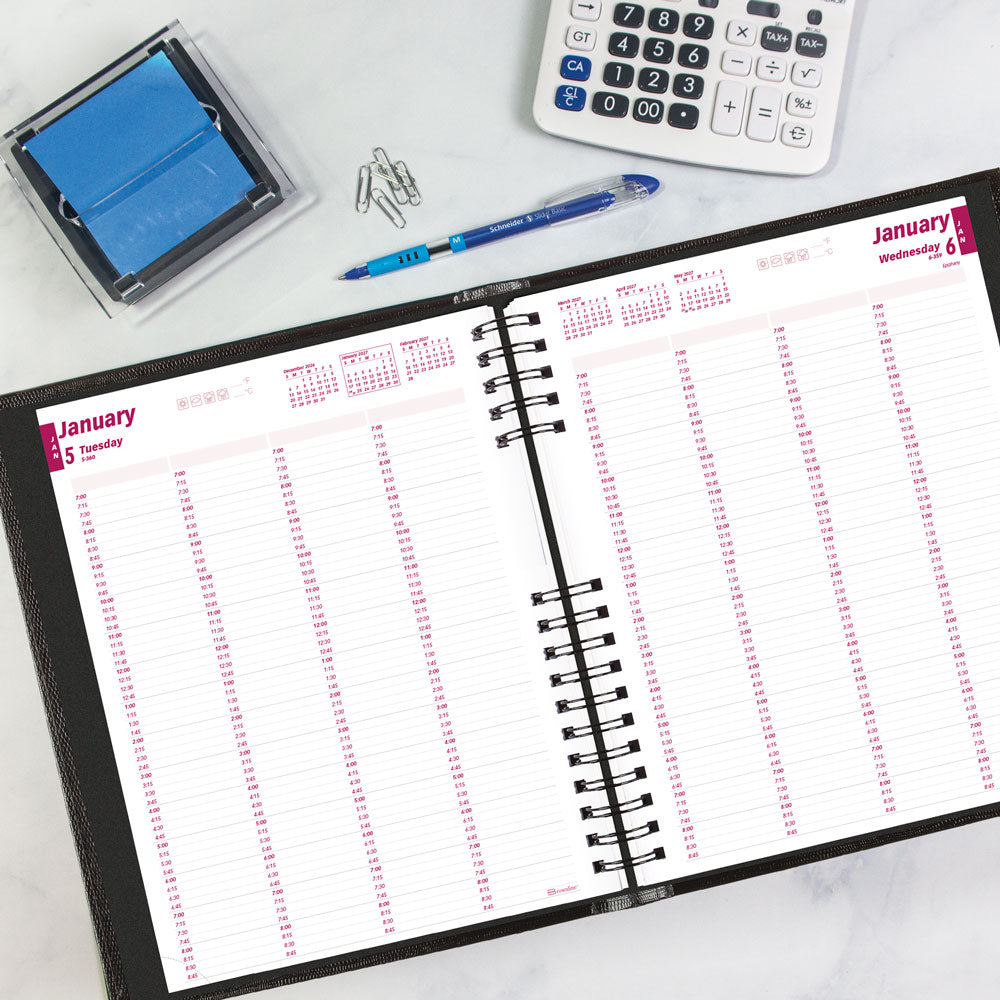 CoilPro™ Daily Four-Column Appointment Book, 2027, Black CB960C.BLK-27 Brownline