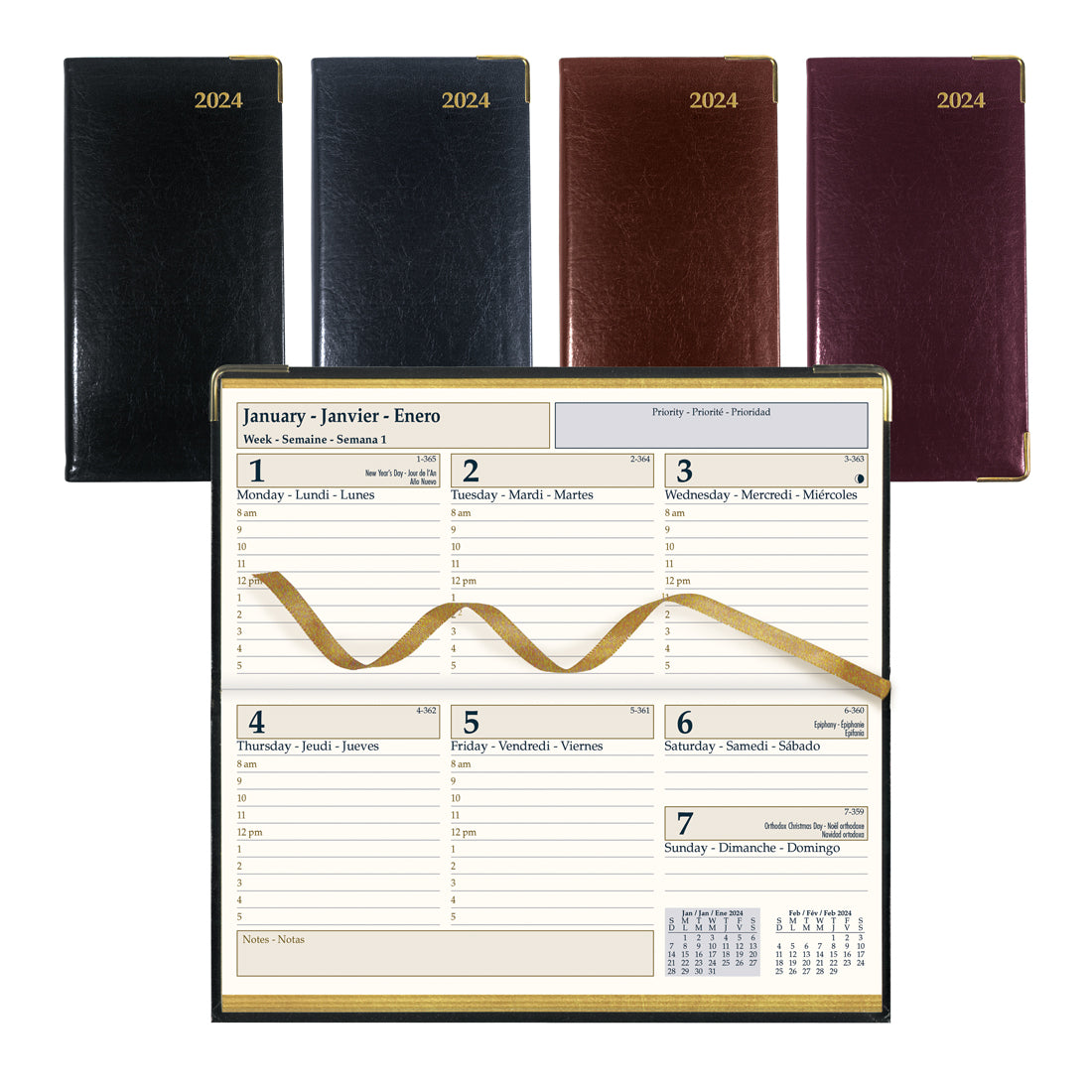Executive Weekly Pocket Planner 2024, Assorted colors