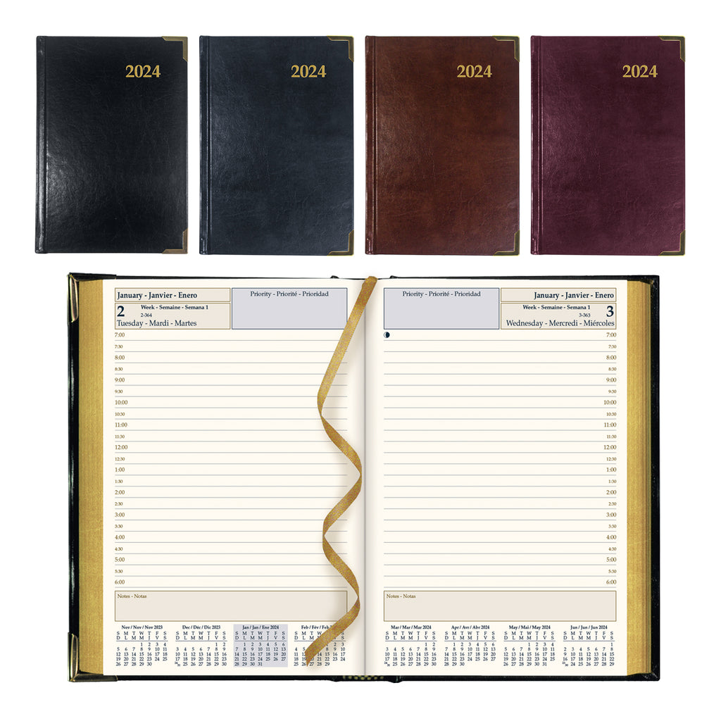 Brownline 2024 Executive Daily Planner, Appointment Book, 12 Months, January to December, Sewn Binding, 7.125 x 4.875, Trilingual, Assorted Colors