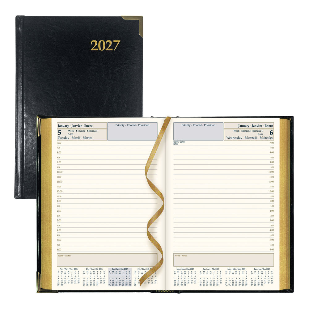 Executive Daily Appointment Book, 2027, Trilingual, Black CBE504-27 Brownline