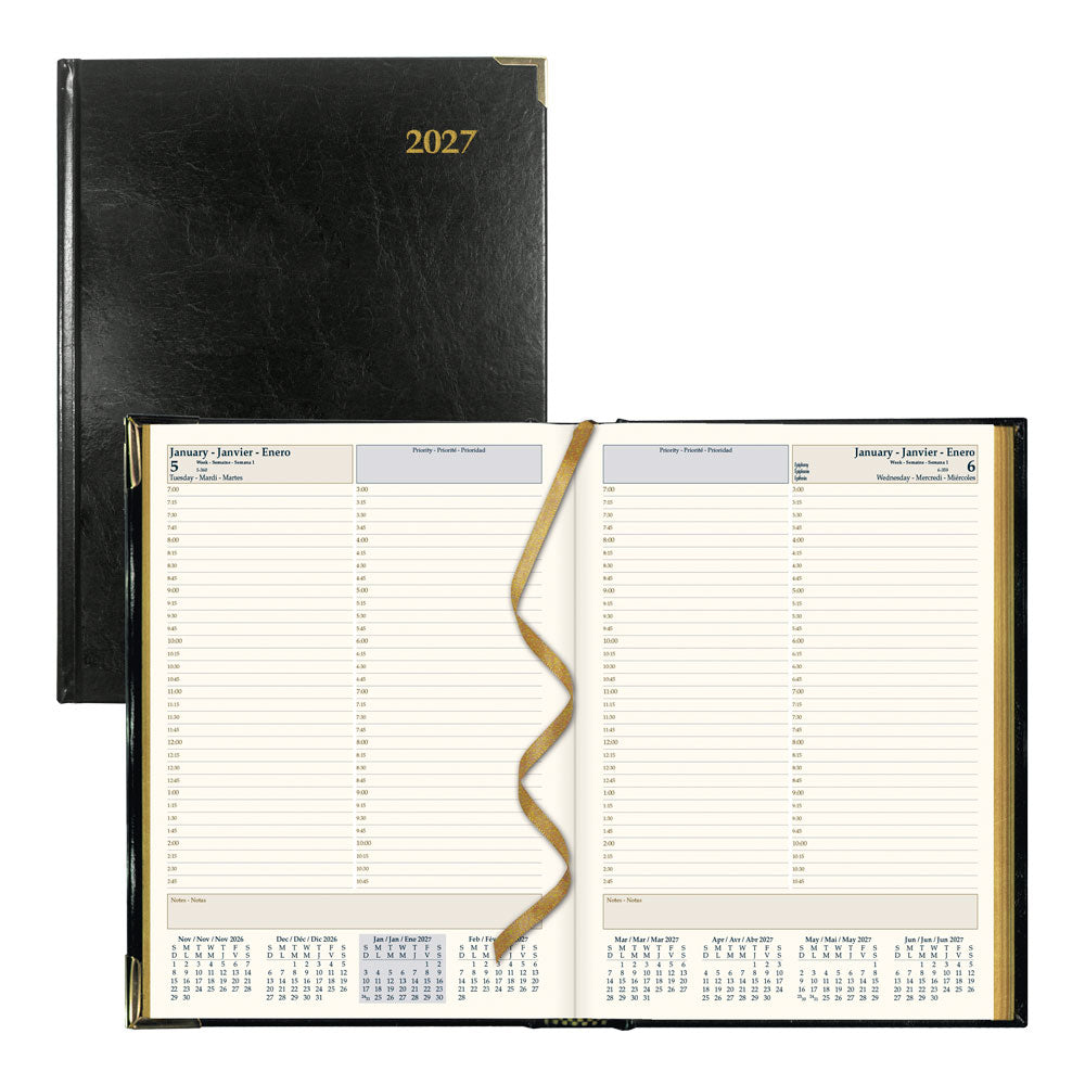 Executive Daily Appointment Book, 2027, Trilingual, Black CBE514-27 Brownline