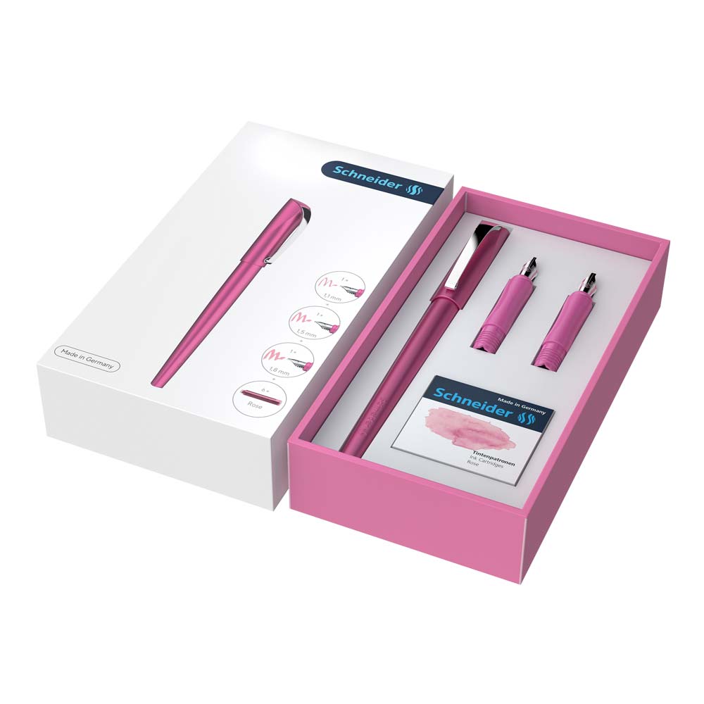 Schneider Callissima Calligraphy Set - Metallic Pink Fountain Pen & Rose Ink