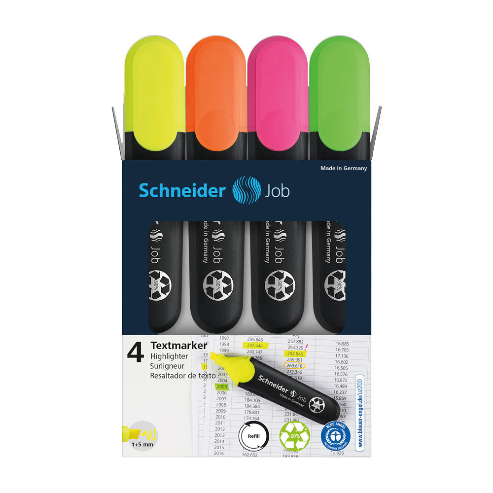 Job Highlighters, Wallet 4 pieces - Assorted