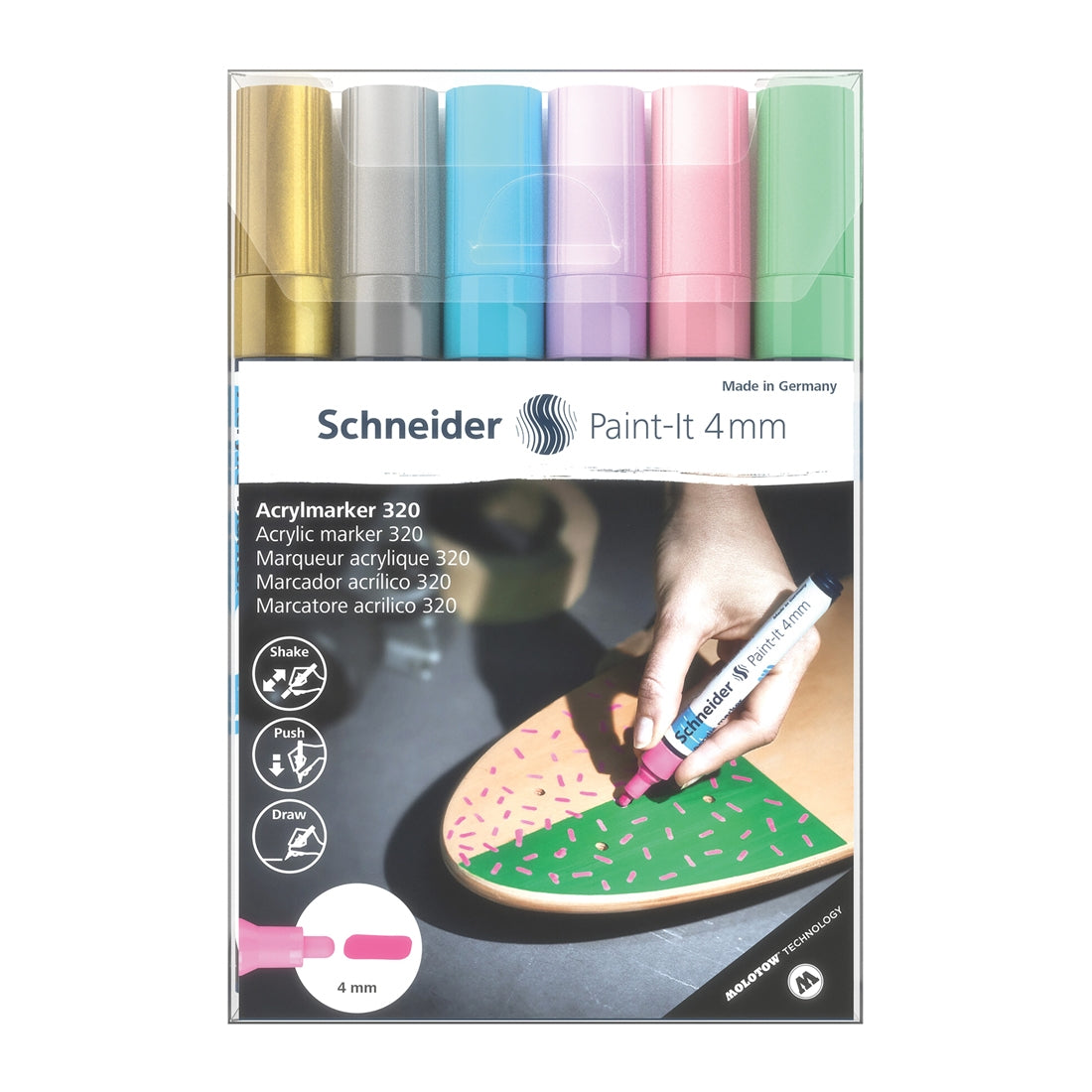 Paint-It 320 Acrylic Markers 4mm, Wallet 6 pieces - Assorted Pastels