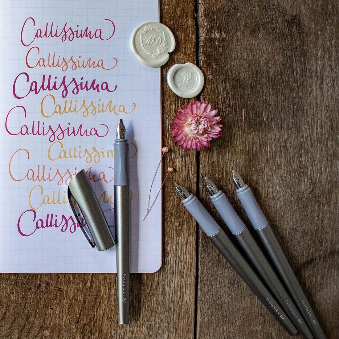 Callissima Calligraphy Set - Anthracite Fountain Pen & Ice Blue Ink