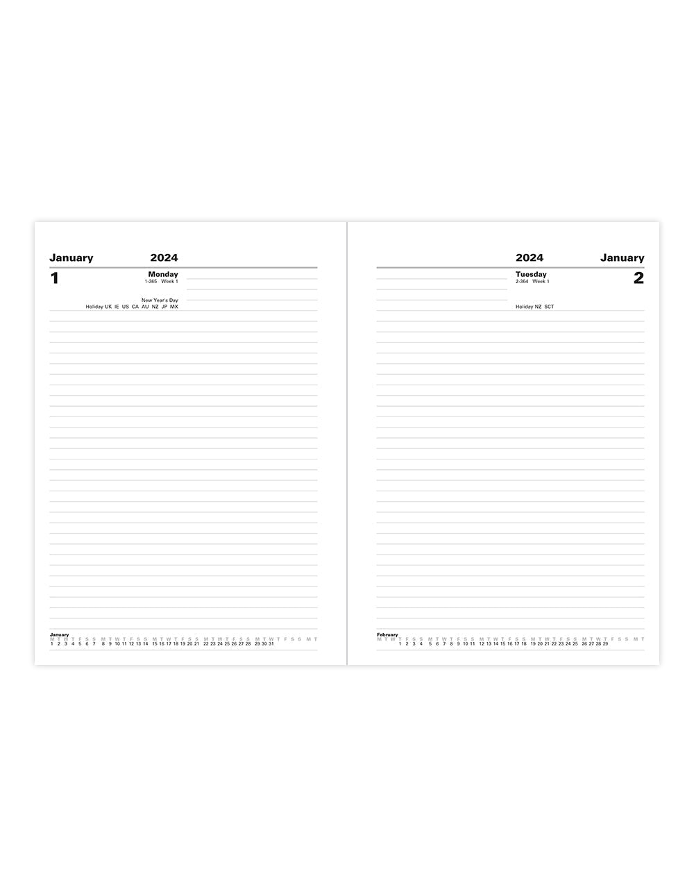 Standard A5 Day to a Page Diary 2024 - English#color_black