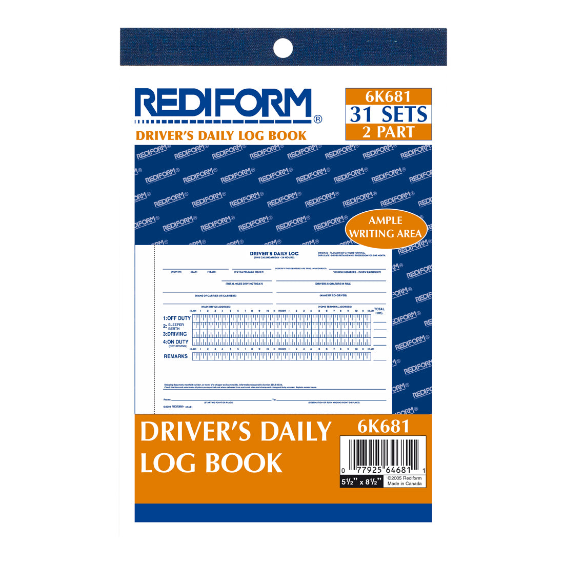 31 Days, Driver Daily Log Book with Detailed DVIR & Daily Recap, 2-Ply,  Carbon